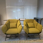 Light Green Velvet Sofa Set with Natural Wood Veneer & Polished Stainless Steel Legs